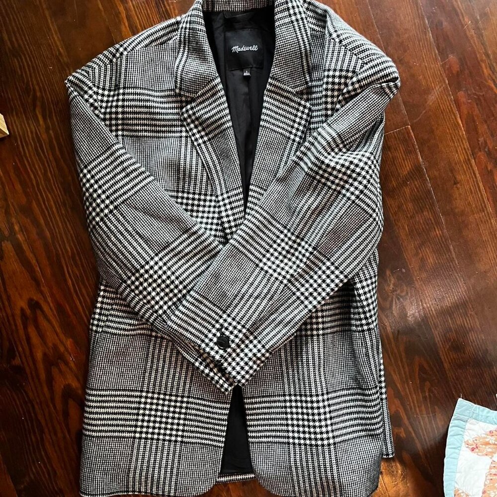 Madewell Black and white plaid blazer #preppy size large